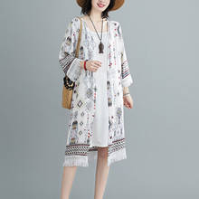 Blusa larga estilo Kimono con estampado para verano, Camisa larga estilo Vintage con borlas y protección solar para mujer, 3532 2024 - compra barato