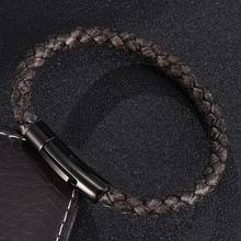 Pulseira trançada de couro preto vintage, joias masculinas e femininas de aço inoxidável de pressão, pulseiras simples unissex st0460 2024 - compre barato