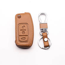 Leather Key Cover for Ford Focus 2 C-Max S-Max Ka Mondeo Galaxy Fiesta Flip Folding Car key Case Cover Blank Fob 2024 - buy cheap