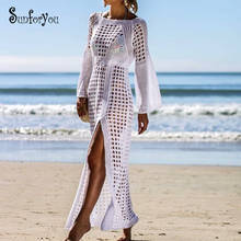 Vestido largo playero para mujer, túnica larga de Crochet, Pareos blancos para playa y piscina, 2021 2024 - compra barato