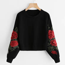 Moletom feminino o pescoço manga comprida botânico floral impressão manga pullovers moletom superior sudaderas para mujer 2024 - compre barato