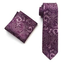 New Design Men Formal Necktie Set Purple Floral Ties Sets with Pocket Square 2024 - buy cheap