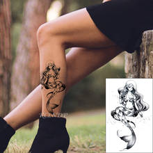 Tatuagem temporária à prova dwaterproof água etiqueta sexy sereia cabelo longo falso tatto flash mão braço perna tatoo para menina 2024 - compre barato