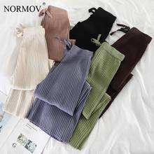 NORMOV Pants Women Knitted Solid Color Pit Long Straight Trousers Loose Elastic Waist Wide Leg Pants All-match Sweatpants 2024 - buy cheap
