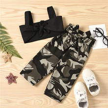 2 Piece Set Baby Girls Summer Outfit Leisure Style Solid Color Knotted Sleeveless Suspender Top and Camouflage Printing Pants 2024 - buy cheap