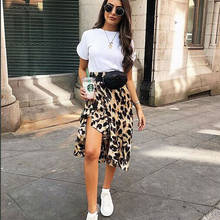 Falda de leopardo a la moda para mujer, falda Sexy envolvente asimétrica hasta la pantorrilla, informal, de cintura alta, vestido de verano 2024 - compra barato