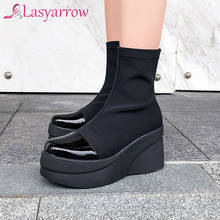 Lasyarrow-Botines de piel auténtica con plataforma gruesa para Mujer, Botas cortas gruesas con aumento de altura, estilo Punk 2024 - compra barato