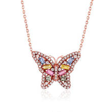 Gold Filled baguette colorful rainbow cz paved cute animal butterfly necklace for women wedding necklace jewelry 2024 - buy cheap