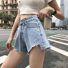 Xisteps mulheres de cintura alta luz azul denim shorts feminino curto perna larga vintage jeans shorts soltos verão 2019 casual 2024 - compre barato