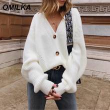 OMILKA Cardigan Sweaters 2019 Autumn Winter Women Long Sleeve Front Button V Neck Solid Casual Loose Knitted Sweaters Outwear 2024 - buy cheap