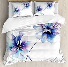 Watercolor Flower Duvet Cover Set Flower Drawing with Soft Spring Colors Retro Style Floral Artwork Decorative 3 Piece Bedding 2024 - buy cheap