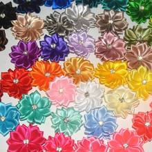 Fita de cetim costurada flores com miçangas 4cm, para decoração de roupas, acessórios para cabelo 2024 - compre barato