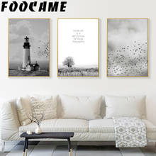 Foovene faro pájaro árbol nórdico cartel impresión pared arte lienzo pintura paisaje blanco y negro decoración cuadros habitación 2024 - compra barato