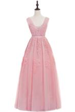 Vestido de noche largo de tul rosa con apliques, vestido elegante Formal con escote en V, Espalda descubierta, corte en A 2024 - compra barato