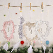 Colgante de pluma rosa/Beige para árbol de Navidad, adorno colgante de estrella y corazón, decoraciones navideñas para el hogar y Año Nuevo, 2021 2024 - compra barato