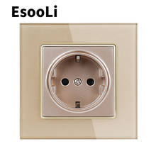 EsooLi-toma de corriente de cristal con Panel de vidrio, toma de corriente con conexión a tierra, 16A, toma de corriente eléctrica estándar de la UE 86mm * 86mm 2024 - compra barato