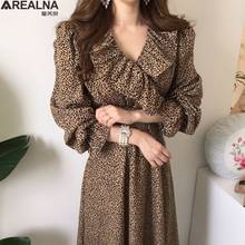 dresses for women 2021 spring Ruffles Leopard long sleeve dress Women Korean Fashion V Neck Chiffon Chic woman dress Vestidos 2024 - buy cheap