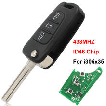 Chave para carro flip inteligente com 3 botões, chave dobrável de 433mhz com chip id46, lâmina sem cortes para hyundai i30/ix35, picanto, rio mudas pro sportage 2024 - compre barato