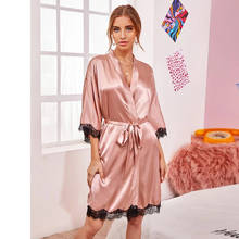 Camisola sexy cetim feminino, roupão rosa com cinto, veludo, kimono, pijama para dama de honra, verão 2024 - compre barato