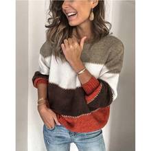 Suéter de punto para mujer, jersey de manga larga a rayas, Tops holgados para Otoño e Invierno 2024 - compra barato