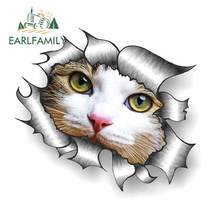 EARLFAMILY 13 см x 11,8 см 3D рваный металлический дизайн с милым рисунком белого кота котенка внешняя Виниловая наклейка для автомобиля 2024 - купить недорого