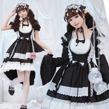 Women Maid Outfit Anime Cute Cat Pink Blue Lace Trim Apron Cat paw Lolita Dresses Cosplay 2024 - buy cheap