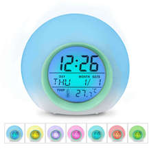 Relógio despertador infantil, relógio digital leve de despertar com mudança de cores 7, controle de pressão e função de soneca para quartos-abux 2024 - compre barato