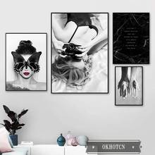 Quadros retrato feminino vogue sexy, preta, mármore, citações da vida, poster da arte da parede, pintura de tela, quarto nórdico, decoração de casa 2024 - compre barato