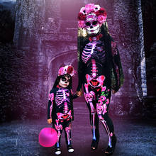 Disfraz de Halloween para niños y mujeres, traje de Cosplay para adultos, mono con estampado de esqueleto de diablo de muertos aterrador, fiesta de Carnaval rosa 2024 - compra barato
