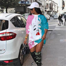Hirigin-vestido informal con estampado de grafiti para mujer, Vestido corto de manga larga con cuello redondo, holgado y recto, novedad 2024 - compra barato