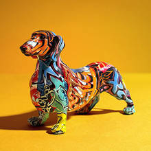 Estatuilla de perro salchicha colorido, estatua de Animal de resina artística, decoración del hogar de escritorio 2024 - compra barato