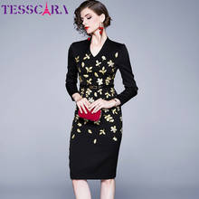 TESSCARA Women Autumn & Winter Luxury Embroidery Dress Festa Female High Quality Cocktail Party Vestidos Designer Office Robe 2024 - buy cheap