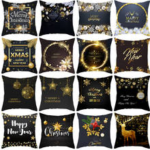 Polyester Fiber 2019 Black Gold Christmas Series Home Decorative Pillows Cover 1-26 2024 - buy cheap