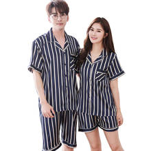 Conjunto de pijama feminino fino, pijama listrado de rayon, manga curta e primavera e verão, xl, para casa, serviço noturno 2024 - compre barato