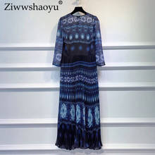 Ziwwshaoyu vintage Print Long dresses O-Neck elegant Draped Maxi dress Autumn new women 2024 - buy cheap