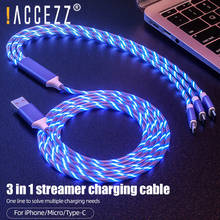 !ACCEZZ 3 in 1 Micro USB Cable 2.4A Fast Charging USB C Lighting Cable For iPhone 11 XS 8 Samsung Xiaomi Flowing Light Wire Cord 2024 - buy cheap