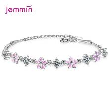 Pulsera Floral 925 auténtica AAAA, brazalete de cadena extensor de plata de ley de circón transparente, joyería de diario exquisita Floral rosa para niñas 2024 - compra barato