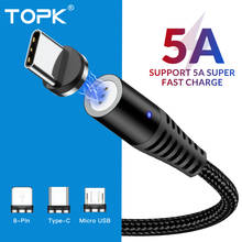 Магнитный usb-кабель TOPK 5A для быстрой зарядки, кабель USB Type-C, магнитное зарядное устройство для зарядки данных, кабель Micro USB для iPhone X, Samsung, Xiaomi 2024 - купить недорого