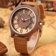 Mens Watch Vintage Wooden Watch Walnut Hollow Surface Transparent Dial Clock Male Casual Sport Retro Leather Band Relojes Hombre 2024 - buy cheap