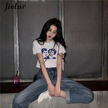 Jielur Short Sleeve T Shirt Women Summer Chic O-neck Slim Print Short Tee Tops Femme White T-Shirt Korean Tshirt Hipster 2024 - buy cheap
