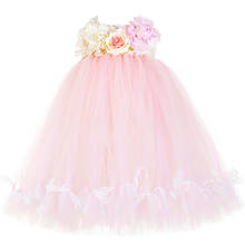 Платье-пачка с цветочным узором для девочек, кружевное платье с бантом для девочек, розовое, шампанское, с цветами, платье для свадебной вечеринки детское платье принцессы из тюля длиной до середины икры 2024 - купить недорого
