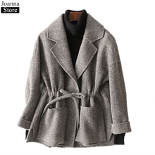 Spring New Plaid Short Double-Sided Wool Woolen Coat Women Lapel Drawstring Slim Vintage Jackets Office Ladies Plus Size Clothes 2024 - buy cheap