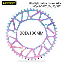 Litepro ultraleve bicicleta chainwheel 46/48/50/52/54/56/58t chainring completo oco estreito largo disco de dentes 130bcd para dahon p8 jp8 2024 - compre barato