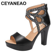 CEYANEAOPlus Size 32-43 Open Head Rhinestone Platform Shoes Ladies 2021 Summer Elegant Office Party High Heels Gladiator Sandals 2024 - buy cheap