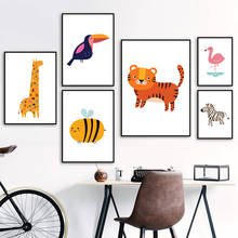 Cartoon Tiger Toucan Giraffe Bee Zebra Nordic Posters And Prints Wall Art Canvas Painting Nursery Wall Pictures Kids Room Decor 2024 - buy cheap