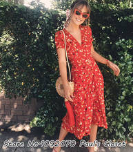 Женское шелковое платье-миди Teale Rouge, красное платье с запахом и цветочным принтом, глубоким v-образным вырезом 2024 - купить недорого