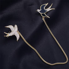 New Fashion Double Swallow Brooch Pin Creative Personality Men's Suit Coat Accessories Brooches Fashion Long Chain Enamel Pins 2024 - buy cheap