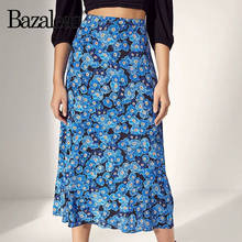 Bazaleas Vintage flores de color azul marino imprimir mujeres faldas Midi elegantes de gasa mujeres Slim falda Casual Basic Back Zipper faldas 2024 - compra barato