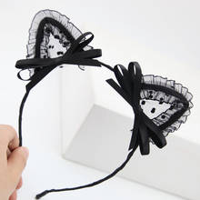 New Mesh Lace Cat Ear Hair Hoop With Bell Cosplay Ribbon Bow Costume Fox Ears Hairband For Women Party Headdress Accessory 2024 - buy cheap