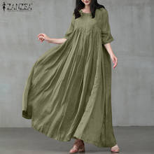 Vintage Pleated Maxi Dress Women's Summer Sundress ZANZEA 2022 Casual Half Sleeve Long Vestidos Female O Neck Robe  2024 - buy cheap